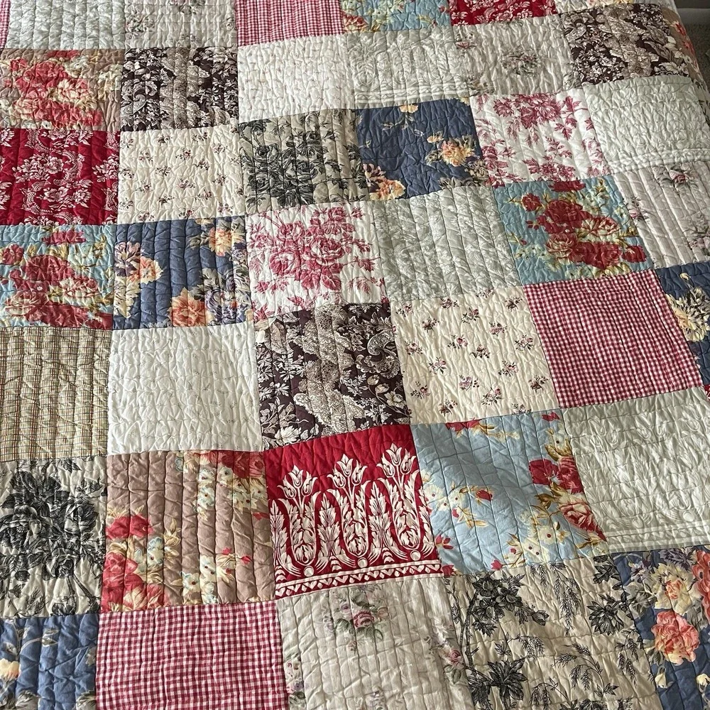 Pottery Barn Providence Patchwork Quilted Floral Blanket Full 68x86